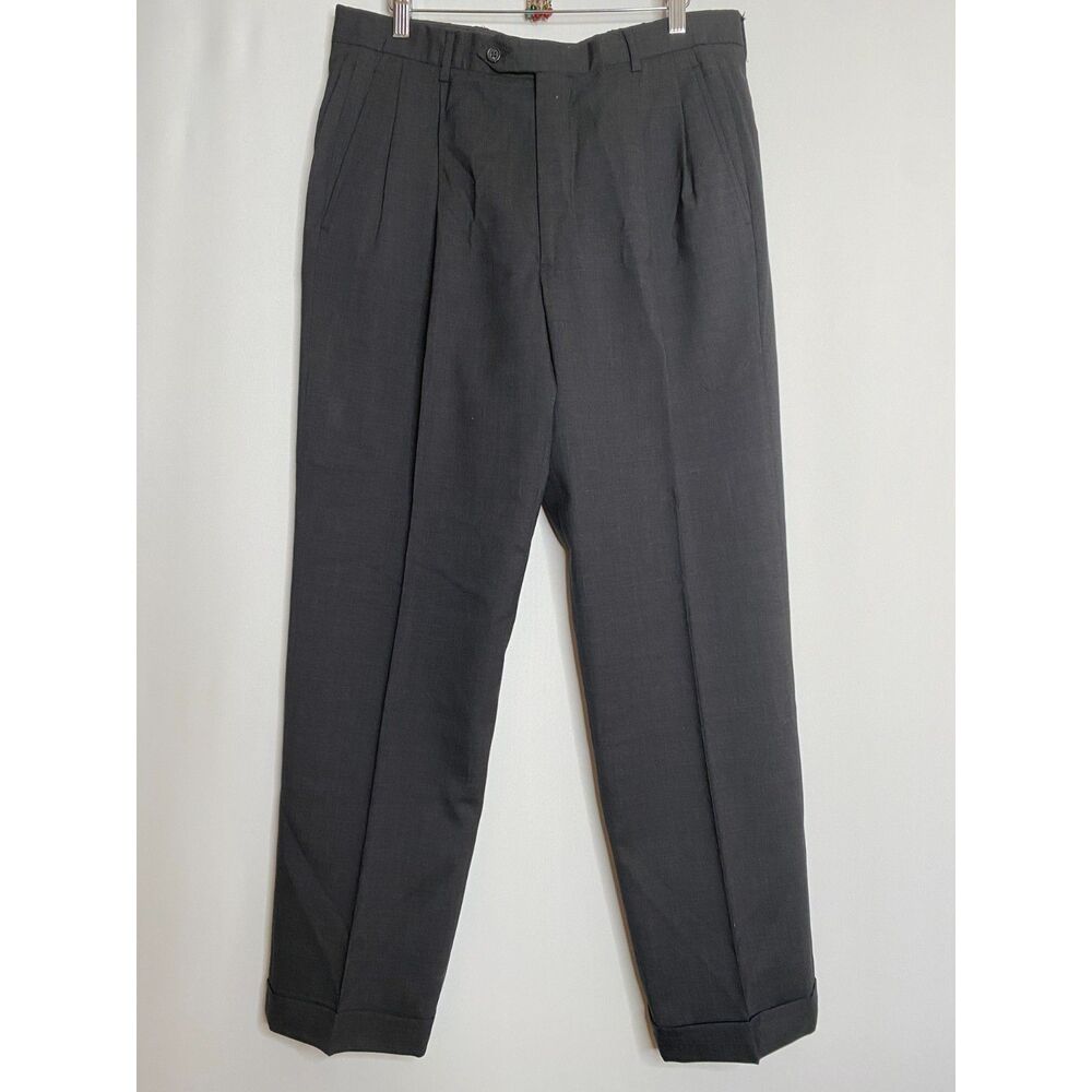 Brooks Brothers Brooksease 100% Wool Pants Pleated Grey Made in USA Mens 34x31
